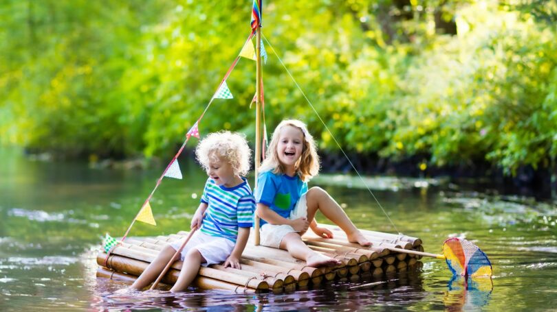 Wooden Raft Kids Outdoors Lake
