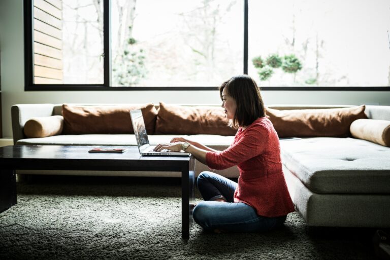 Woman Laptop Sitting On Floor